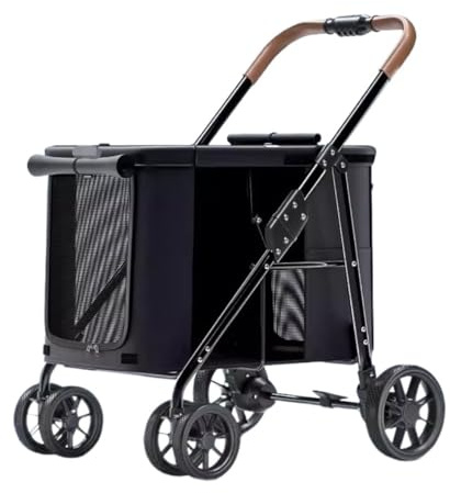 Hundvagn Hund vagn Hopfällbar Husdjursvagn Med 4 Hjul Bärbar Hundvagn Kattvagn För Små Medelstora Hundar Katter Husdjursvagn (Color : Svart)