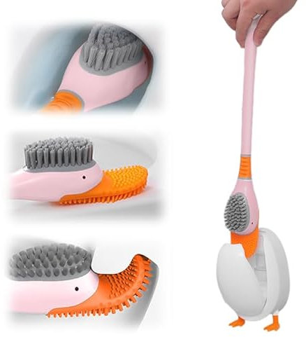 Diving Duck Toilet Brush, Klobürste Silikon Bathroom Toilet Brush and Holder Set, Toilettenbürste Silikon, Toilettenbürste für Wohnmobile, Kreative Toilettenbürste aus Silikon mit Aufbewahrung (Rosa)