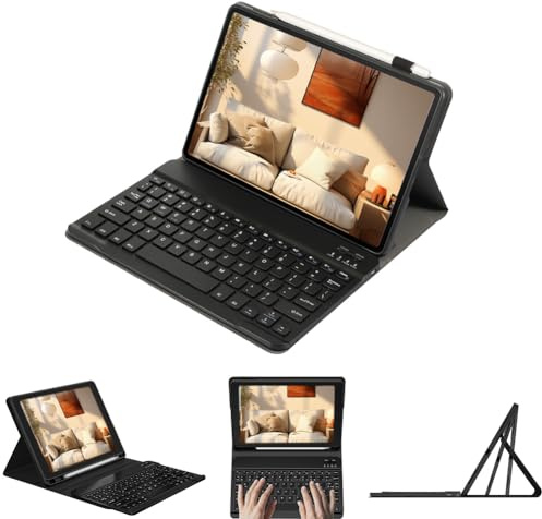 leleyo Funda con Teclado para Tablet Huawei MediaPad T5 de 10.1 Pulgadas, Cubierta Inteligente magnética con Teclado Bluetooth inalámbrico extraíble para Huawei MediaPad T5, Negro