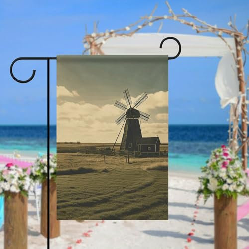 Schwarze Vintage-Windmühlen-Flagge, 30,5 x 45,7 cm, Gartenflagge, lustige hängende Flagge, Grußbanner, personalisierte Willkommensflagge für drinnen und draußen, Party, Heimdekoration