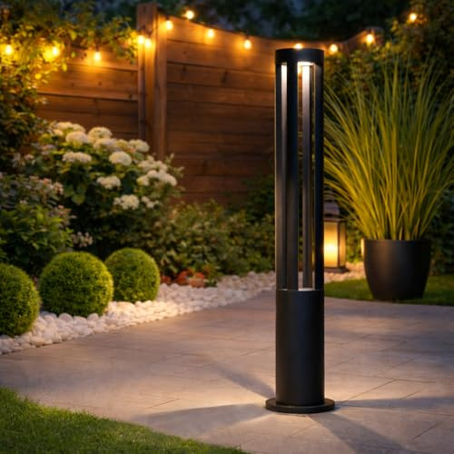 Lumiled® Wegeleuchte 12W Außen Pollerleuchte Außenstehleuchte Stehlampe Außenleuchte Außenbeleuchtung Gartenleuchte Wegelampe stehend 80cm IP65 schwarz spritzwasserdicht Aluminium Fassung 4000K
