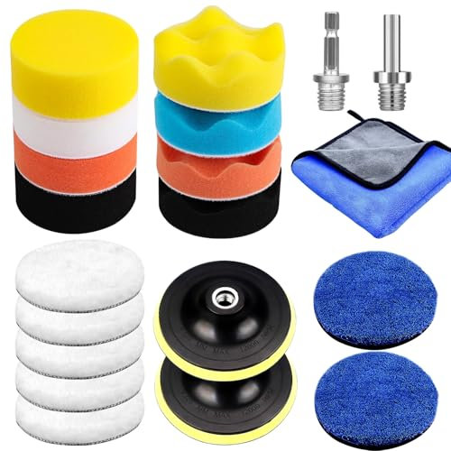22 Stück Polieraufsatz Akkuschrauber Auto Set, 125mm Polierschwamm Polierpads für Exzenter Poliermaschine Schleifmaschine. Polierset Auto Ideal für Auto Polieren, Schleifen, Wachsen