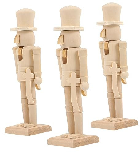 Warmhm 3sets Nutcracker for Nuts Unfinished Walnut Soldier Wood Craft Xmas Table Decor Diy Ornament 3pcs*3