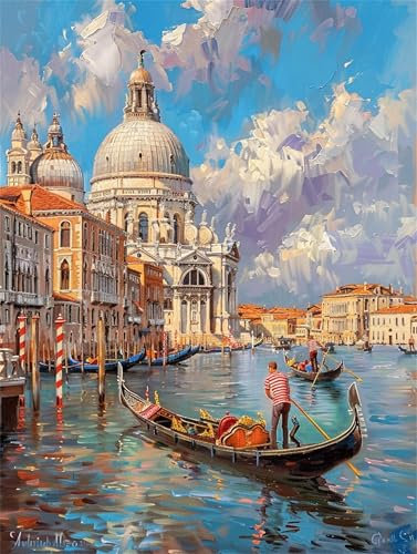 Venedig Water City Malen Nach Zahlen Erwachsene, Malen Nach Zahlen Kinder Klein 40x60cm, DIY Set Erwachsene Handgemalt Leinwand Ölgemälde, Acrylfarben mit 3 Set Pinseln, Zimmer Deko Aesthetic -Y549