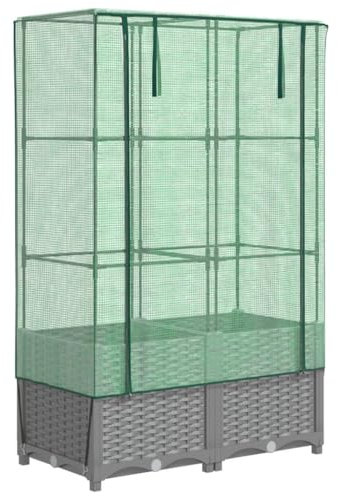 vidaXL Hochbeet, Pflanzkasten mit Gewächshaus-Aufsatz, Frühbeet für Balkon Garten Terrasse, Gemüsebeet Blumenbeet Pflanzbeet, Rattan-Optik
