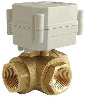ZIPCOM Automatischer Umschalter mit doppelter Leistung TF20-BH3-C AC/DC9V-24V 3 Drähte Messing 3/4'' DN20 Horizontal 3 Weg T/L Typ Elektrische Wasser Ventil Metall Getriebe(L Bore,NPT Thread_CR303)