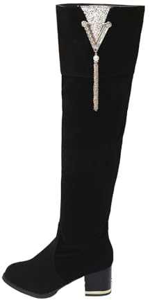 Stiefel Damen Mit Absatz Wildleder Spitze Kniehoch - Winterstiefel Mit Quasten Elegant Overknees Stiefel Blockabsatz Kniehohe Stiefel Langschaft Schlupfstiefel Rutschfest Winterstiefel