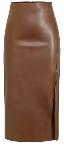 MAOAEAD Jupe Longue en Cuir Noir pour Femme avec Fente Haute Mincissante Taille Haute en Faux Cuir Midi Jupe Sexy A Ligne Jupe Moulante
