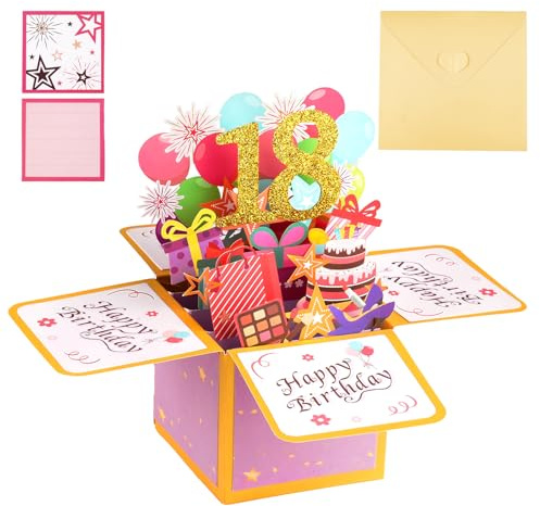 3D Geburtstagskarte 18 Mädchen, Pop Up Karte zum 18.Geburtstag, 18.Happy Birthday Karte, Geburtstagskarte 18. mädchen mit Umschlag, Kreative Romantik Karte 18 Grußkarte Mädchen