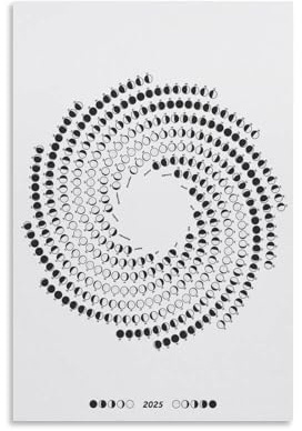 Mondkalender 2025 für Wohnzimmer, 2025 Mondkalender, Druck mit Mondphasen, Einzelseite, himmlische Ereignisse, Wandkunst, Leinwand, Wandkunst, Poster, ungerahmt