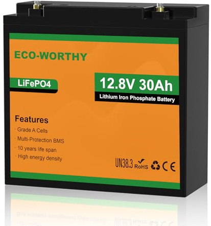 ECO-WORTHY 12V 30AH LiFePO4 Battery, Rechargeable Lithium Ion Phosphate 4000+ Deep Cycle Battery for Trolling Motor, Golf Gart, Kids Scooters, Power Wheelchairs