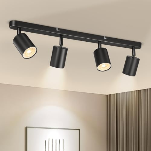 Deckenstrahler 4 Flammig, GU10 Deckenlampe Schwenkbar Schwarz Abnehmbar | 4 Spot LED Deckenleuchte Wandstrahler, Modern Strahler Deckenspots für Küche, Wohnzimmer, Schlafzimmer (Ohne Leuchtmittel)