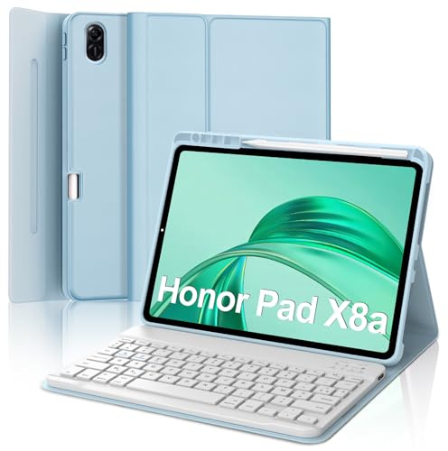 Occtingkind Coque Clavier pour Honor Pad X8a 11 Pouces, AZERTY Français Housse Clavier Bluetooth Magnétique Détachable avec Porte Crayon pour Tablette Honor Pad X8a 11 2024, Bleu Ciel