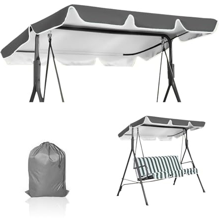 Hollywoodschaukel Dachbezug 210x145cm - Universelles Hollywoodschaukel Dach Ersatzdach für 3-Sitzer mit 420D Oxford | Wasserdicht & UV-Schutz 50+ | Einfach Montage für Garten-Schaukel - Grau