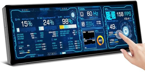 Ulrhzar Small Touchscreen Monitor 7.8inch 1280x400P 60Hz 300cd/m² Brightness for Raspberry Pi PC Laptop, Touch Screen Portable Monitor GPU CPU AIDA64 Monitoring