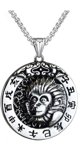 OAKKY Unisexe en Acier Inoxydable Personnalité Vintage 12 Zodiaque Chinois Chanceux Rond Pendentif Chien Tag Horoscope Animal Chaîne Signe Prie Amulette Collier