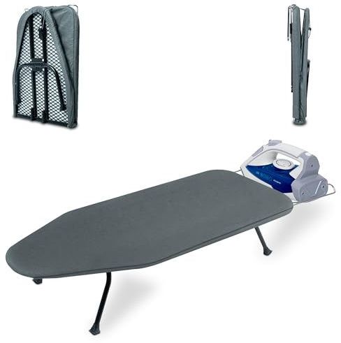 OXZOR Metal Mesh Panel Tabletop Ironing Board | Foldable Iron Board | Heavy Duty Small Iron Board with Heat Resistant Cover and 100% Cotton 8mm Thicken Pad (Grey)