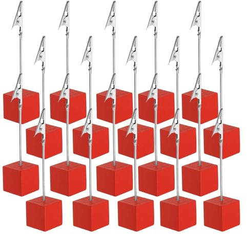 PATIKIL 20Pcs Porte-Carte De Table Pour Photos Notes Cartes Rouge | Base En Bois, Support De Memo Avec Pince Crocodile