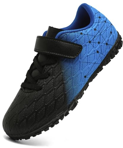 PiDaGlobal Scarpe da Calcio Bambini Ragazzi con Tacchetti Bassi Scarpe da Calcetto Futsal e Allenamento per Interno/Esterno - Antiscivolo Junior 34EU Nero/Blu