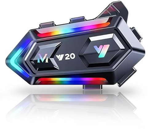 flintronic Motorcykelhjälmhögtalare, motorcykelheadset med hård mikrofon, med CVC och DSP dubbel brusreducering, IPX6 vattentät, coola RGB-bländande lampor, automatiskt svar för skidåkning/ridning