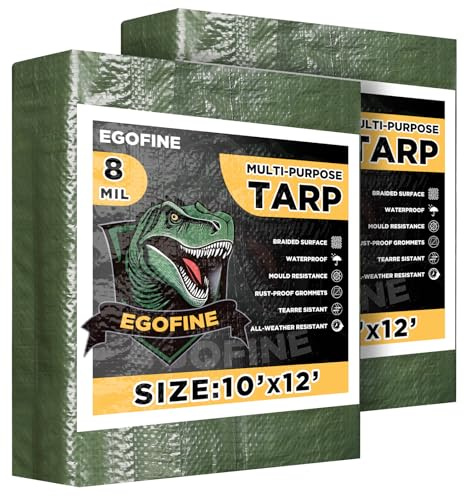 Tarpaulin 3x4m, 2 Pack Tarpaulin Waterproof Heavy Duty, Large Camping Cover Sheet with Metal Grommets, Multipurpose Groundsheet with UV Protection, Weatherproof & Frost-Resistant,8 Mil,Green