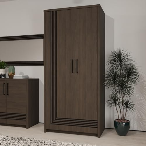 Forte EUFEMIUS Kleiderschrank 90 95, moderner Schrank mit dekorativer Fräsung, Holzwerkstoff, Dunkelbraun|Schwarz Eiche Holzdekor, 91,5 cm breit x 198,3 cm hoch x 52,7 cm tief