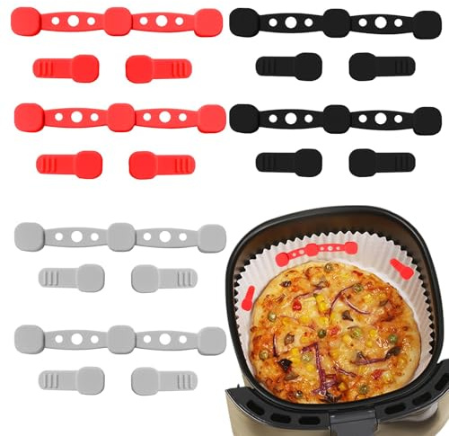 Lot de 18 aimants pour papier sulfurisé Airfryer, aimants en silicone pour friteuse à air chaud, boucles magnétiques en silicone résistant aux hautes températures (noir, gris, rouge)