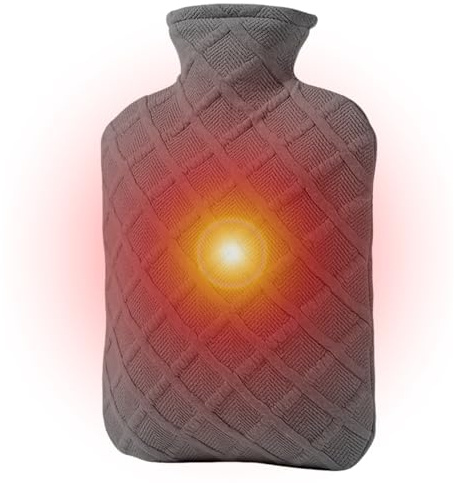 Wärmflasche mit Hülle, 1,2 l, Warm- und Warmpack, auslaufsicher, abnehmbar, Wärmespeicherung, 4-6 Stunden, mit Bezug für Rücken, Schultern, Beine, Hände, Winter, Reisen, Schule, Kinder, Camping