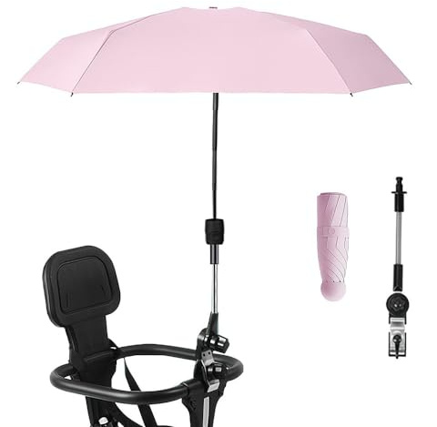 Nakazawa Pram Parasol,Umbrella for UV Sun Protection,Handle Included - Pram Umbrella,Adjustable Steering,Clip on Parasol,Compact and Light（Pink）