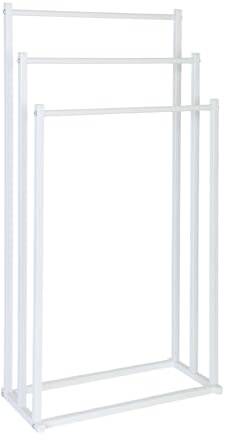 Porte-Serviettes Relaxdays, H x L x P : 86 x 44 x 21 cm, métal, 3 Barres, Salle de Bains, Porte-Serviettes Debout, Blanc
