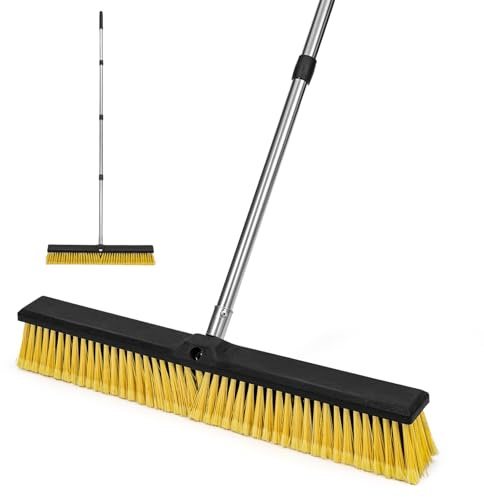 JF HOME BLISS Heavy Duty Garden Broom with 23 Wide Brush Head & 60 Adjustable Steel Handle Stiff Polypropylene Bristles for Concrete Driveway Patio Garage Warehouse Floor Cleaning Yellow