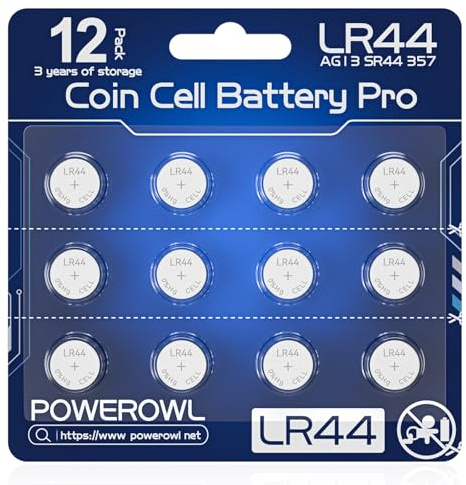 12 Piles LR44 1,5V Alcalines POWEROWL Bleu Océan