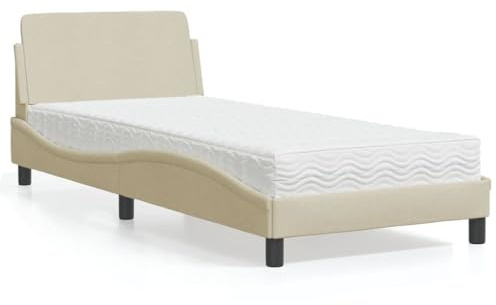 Yunovire Dover säng med madrass, krämfärgad, 80 x 200 cm, tygöverdrag, vågforms-design, komfortskummadrass, sovrumsmöbler