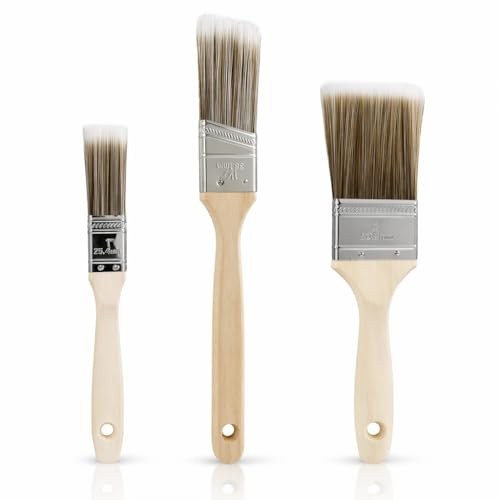 3PCS Wood Stain Brush Pack Angled Sash Paint Brushes, Wood Stain Brush Synthetic Bristle Paintbrushes for Walls and Woodwork, Angled Cutting In Paint Brush for Gloss and Emulsion Finishing