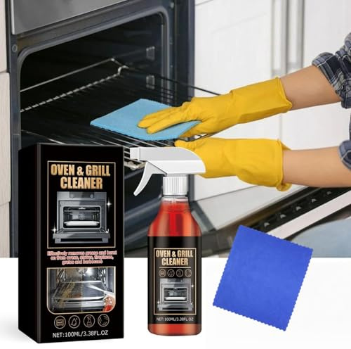 100ml Oven and Grill Cleaner, Clean Up Kitchen Oil Stains, Kitchen Cleaner Spray, All Purpose Stain Removal, Suitable for Outdoor Grill Electric Stove Top (Colorless(1 *cleaner+1 * towel))