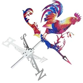 LIXSAZSE Girouette coq polyvalente en fer forgé, idéale pour une décoration de ferme. Ses couleurs chatoyantes embellissent votre jardin. Ornement de jardin en forme coq. Girouette décorative style