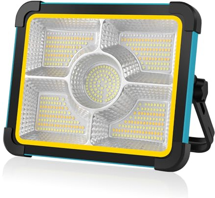 ERAY Solar 100W LED Baustrahler Akku, Campinglampe mit 12000mAh Akku | 5 Lichtmodi, 480 LEDs, IP66, 2 Lademethoden, Tragbarer LED Arbeitsleuchte für Baustelle, Camping, Garage, Notfall, Angeln