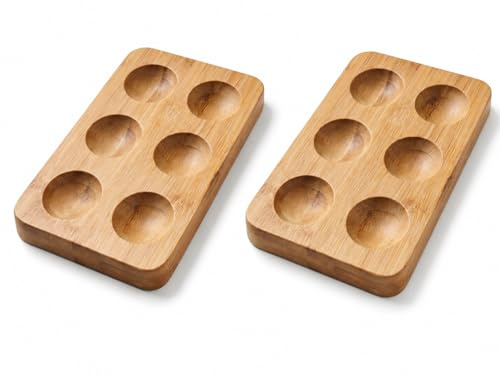 2 portauova in legno di bambù (6 uova), vassoio organizer rettangolare