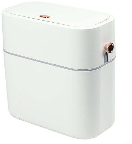 Pattumiera da 10 l, con coperchio a chiusura automatica, a pedale, in PVC, design compatto, adatta per bagno, cucina, soggiorno, colore: bianco crema (10 l, bianco)