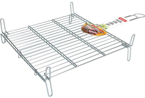 Algon | Parrilla Barbacoa 45x45 Acero Inoxidable Zincado Gris Metalizado con Cierre de Seguridad - Parrilla Ideal para Asar Carnes y Verduras Resistente y Duradera para Exterior