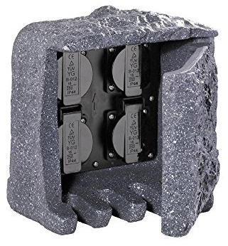Trio Leuchten uttagssten, steglös 4-vägs uttag Stein 20 x 19 x 20 cm Stengrå