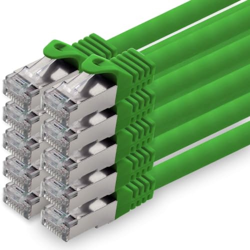 1,0m - verde - 10 piezas - CAT.7 Cable de red (SET) - 10 GB/s - Ethernet LAN 600MHz Cable Patch CAT7 S-FTP Doble blindado PIMF libre de halógenos compatible con CAT5 CAT6a CAT6a CAT8