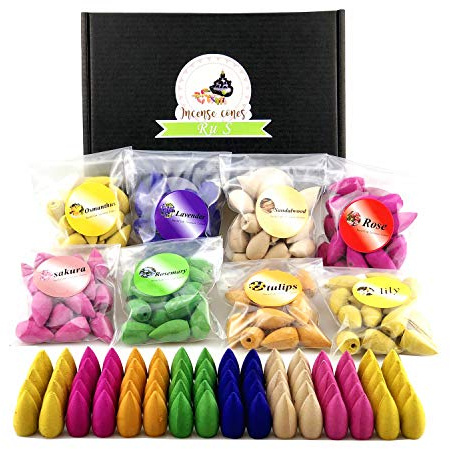 152 Pcs Backflow Incense Cones 8 Mixed Natural Scents Sandalwood Rose Lily Tulips Rosemary Lavender Sakura Osmanthus(Incense Cones)