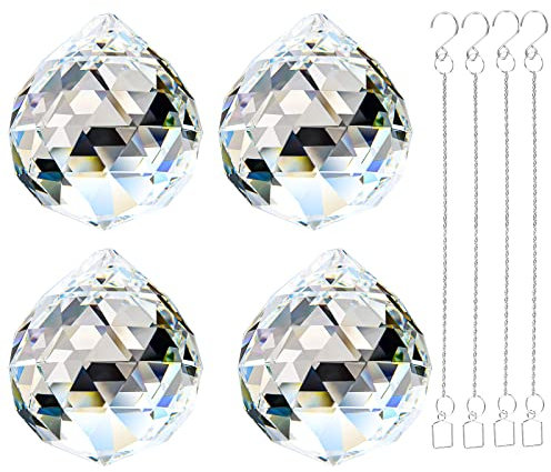 Adwikoso 4 Stücke 40mm Kristallkugel Prisma Anhänger Glas Kronleuchter Hängende Anhänger Feng Shui Sonnenfänger Hochzeit Fensterdekoration (40mm, 4)