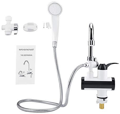 Estink - Rubinetto elettrico, scaldabagno istantaneo, erogatore di acqua calda e fredda, con indicatore di temperatura e soffione doccia, 3000 W (EU)