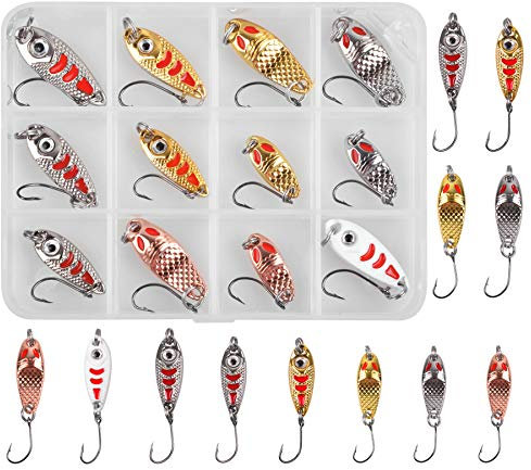 SHADDOCK Forellen Spoons Kunstköder Kit-12stk Blinker zum Angeln Forellenköder Spinner Angelköder Set in Box Angelset mit Einzelhaken für Barsch Saiblin (Set A)