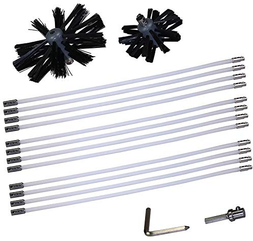 Dryer Vent Duct Cleaner Kit Chimney Cleaning Brush 6 inch 4 inch 2-in-1 Drier Lint Sweeping Tool 24’ Flexible Rods Drill Attachment