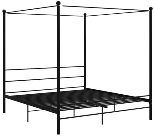 vidaXL Himmelbett Metallbett Bett Doppelbett Bettrahmen Bettgestell Lattenrost Schlafzimmermöbel Schlafzimmerbett Schwarz Metall 180x200cm
