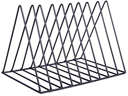 DCFV Schmiedeeisen Metall-Dreieck-CD-DVD-Rack-Buchmagazin-Speicher-Regal, Vinyl-Datensatz-Display-Ständer, Desktop-Speicherrahmen Eisenmetall-Rack, CD-Lagerregal für Raumbüro Dekorieren von