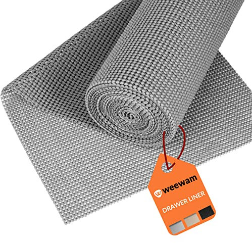 Weewam Schubladenmatte 45 x 400 cm| Antirutschmatte, Eva-Material Zuschneidbar, Nicht Klebende Matte, BPA-frei| Schutzmatte für Schränke, Regale| Grau